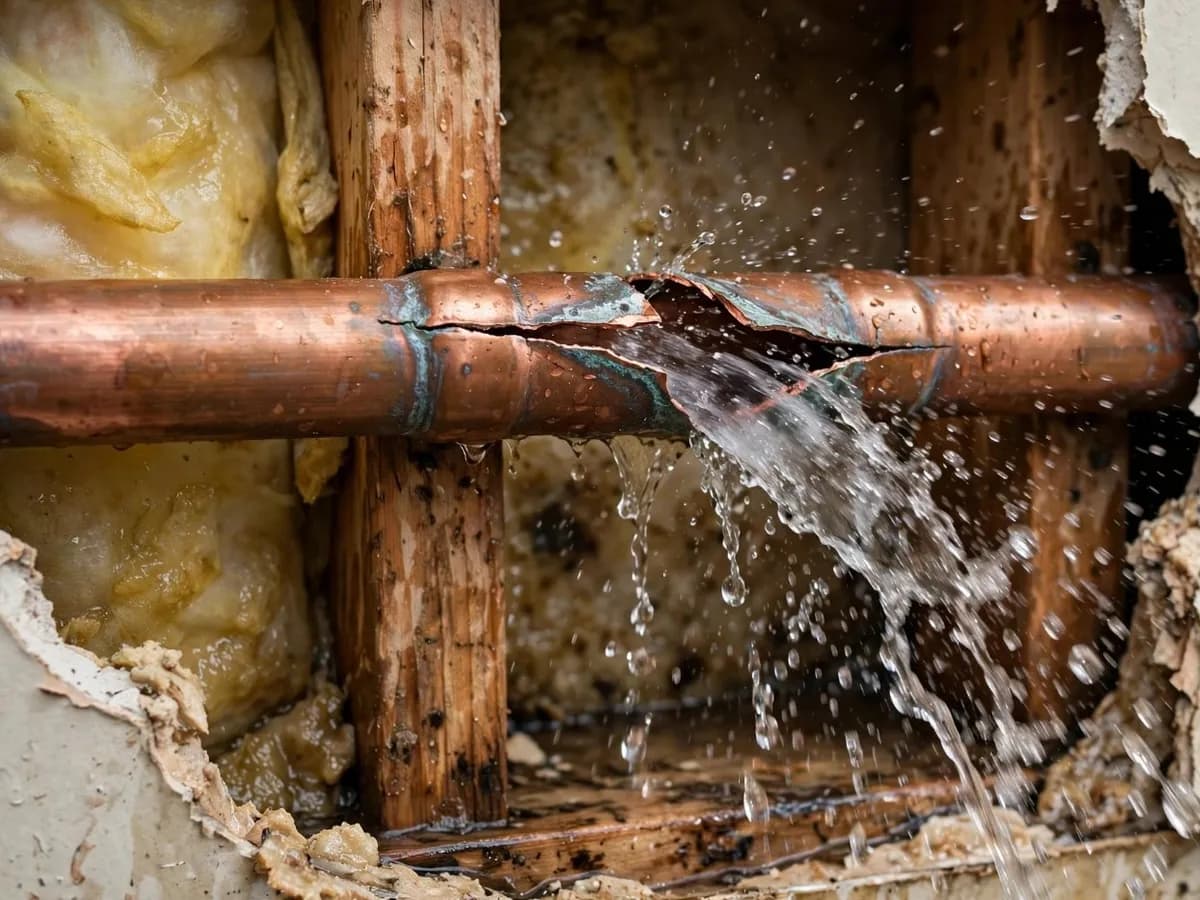 A split pipe spraying water