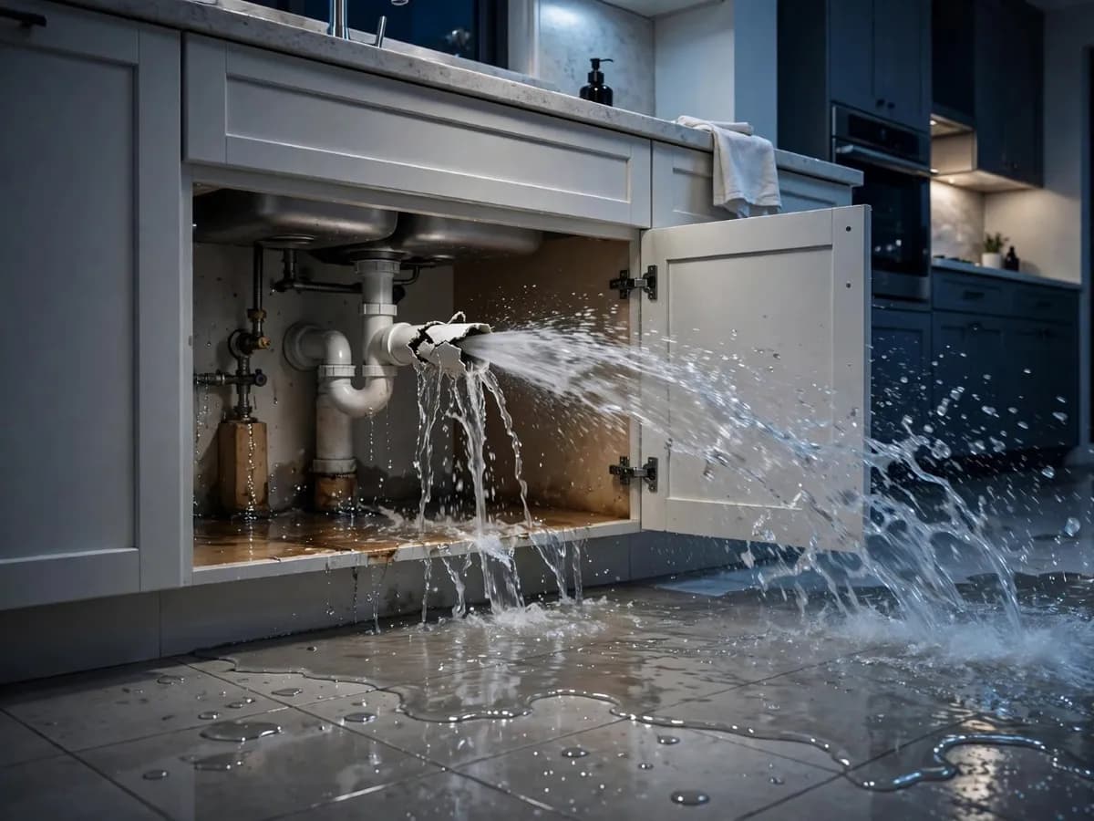 Water spreading across a floor from a leak