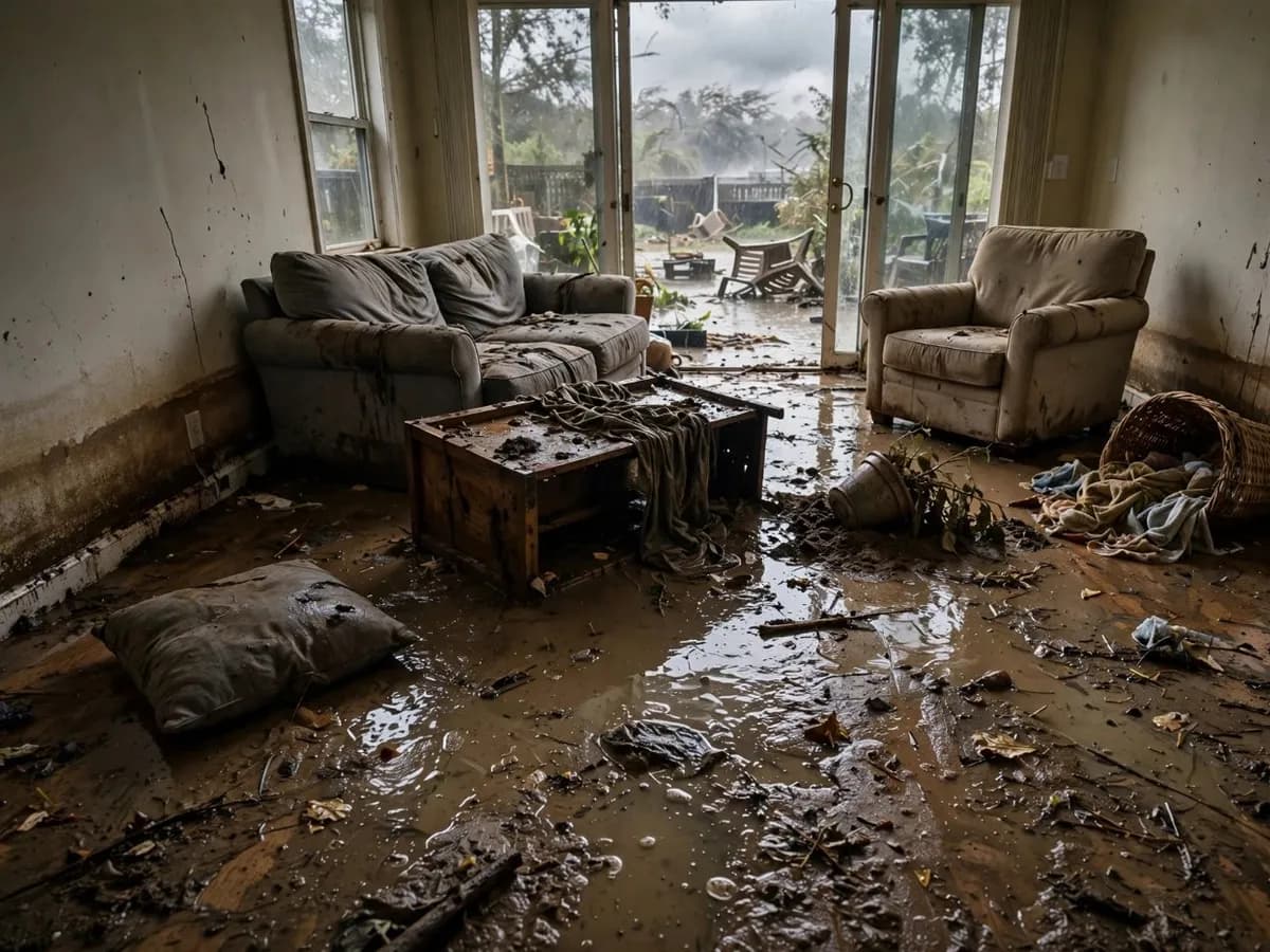 A water line on interior walls after a flood