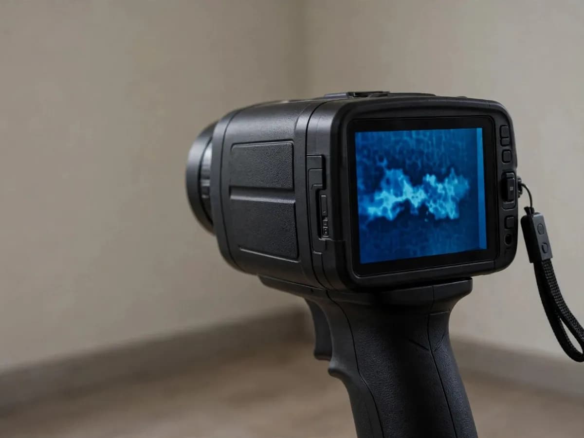 Thermal imaging camera checking a wall for hidden moisture