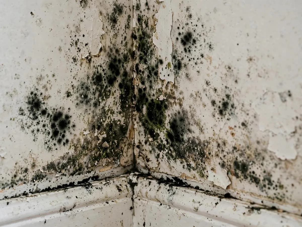 A moisture meter on a damp wall