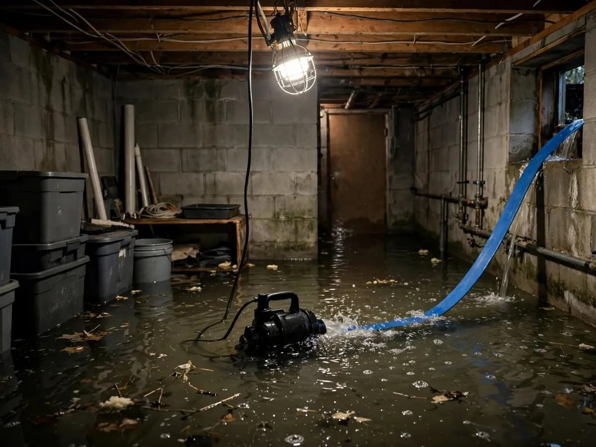 A pump hose removing standing water